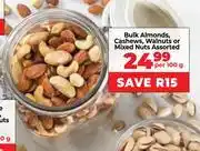 Food Lover's Market Bulk Almonds Cashews, Walnuts Or Mixed Nuts Assorted-Per 100g offer