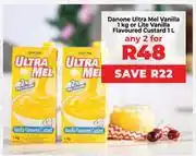 Food Lover's Market Danone Ultra Mel Vanilla 1Kg Or Lite Vanilla Flavoured Custard-For Any 2 x 1Ltr offer