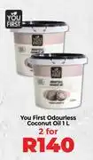 Food Lover's Market You First Odourless Coconut Oil-For 2 x 1Ltr offer