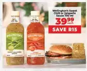 Food Lover's Market Wellington's Sweet Chilli Or Jalapeno Sauce-700ml Each offer