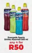 Food Lover's Market Energade Sports Drinks Assorted-For Any 4 x 500ml offer
