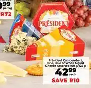Food Lover's Market President Cambembert Brie, Blue Or White Mould Cheese Assorted-100gm/125gm Each offer