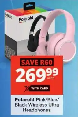 Checkers Polaroid Pink/ Blue/ Black Wireless Ultra Headphones offer