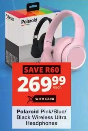 Checkers Polaroid Pink/ Blue/ Black Wireless Ultra Headphones offer
