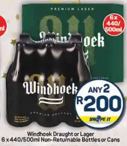 Pick n Pay Windhoek Draught or Lager Non-Returnable Bottles or Cans offer
