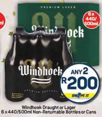 Pick n Pay Windhoek Draught or Lager Non-Returnable Bottles or Cans offer