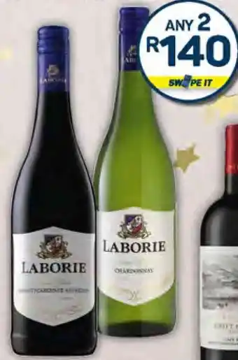 Pick n Pay Laborie Pinotage, Cabernet Sauvignon, Shiraz, Merlot Cabernet Sauvignon,, Merlot, Sauvignon Blanc or Chardonnay offer