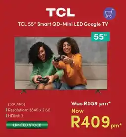 Teljoy TCL 55" Smart QD-Mini LED Google TV offer