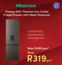 Teljoy Hisense Titanium Inox Combi Fridge/ Freezer with Water Dispenser offer