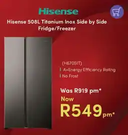 Teljoy Hisense Titanium Inox Side by Side Fridge/ Freezer offer