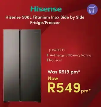 Teljoy Hisense Titanium Inox Side by Side Fridge/ Freezer offer