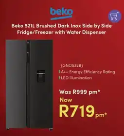 Teljoy Beko Brushed Dark Inox Side by Side Fridge/ Freezer with Water Dispenser offer