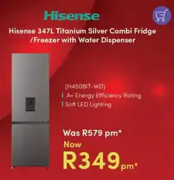 Teljoy Hisense Titanium Silver Combi Fridge/ Freezer with Water Dispenser offer