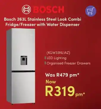 Bosch Stainless Steel Look Combi Fridge/ Freezer with Water Dispenser