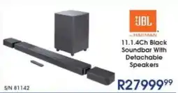 Hirsch's JBL 11.1.4Ch Black Soundbar With Detachable Speakers offer