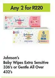 Game Johnson's Baby Wipes Extra Sensitive 336's Or Gentle All Over 432's Pack-For Any 2 offer