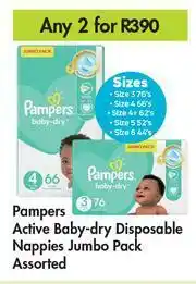 Game Pampers Active Baby Dry Disposable Nappies Jumbo Pack Assorted-For Any 2 offer