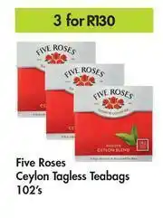 Game Five Roses Ceylon Tagless Teabags-For 3 x 102's Pack offer