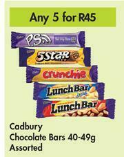 Game Cadbury Chocolate Bars Assorted-For Any 5 x 40/49g offer