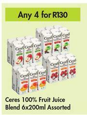 Game Ceres 100% Fruit Juice Blend Assorted-For Any 4 x 6 x 200ml offer