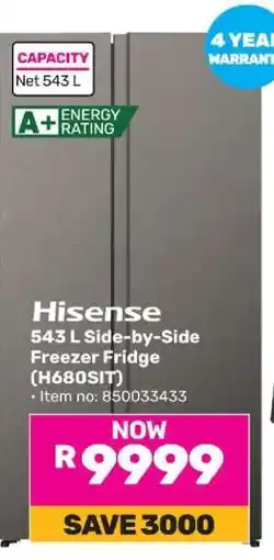 Game Hisense 543 L Side-by-Side Freezer Fridge (H680SIT) offer