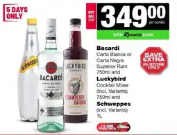 Spar Tops Bacardi, Luckybird, Schweppes Combo offer