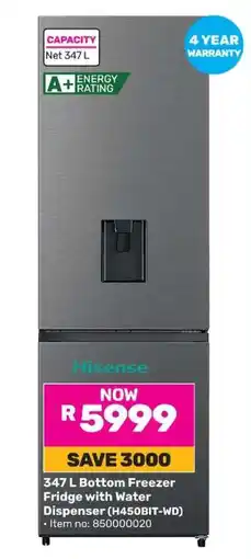 Game Hisense 347 L Bottom Freezer Fridge with Water Dispenser (H450BIT-WD) offer