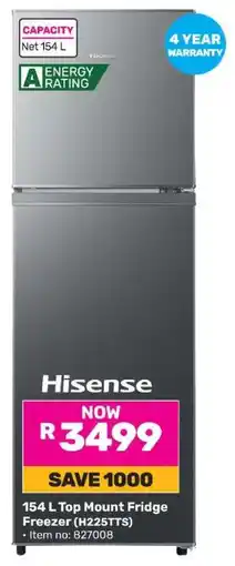 Game Hisense 154 L Top Mount Fridge Freezer (H225TTS) offer
