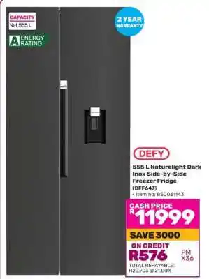 Game DEFY 555 L Naturelight Dark Inox Side-by-Side Freezer Fridge (DFF647) offer