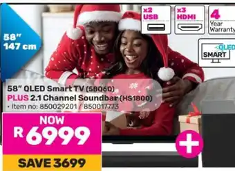 Game 58 QLED Smart TV (5806) PLUS 2.1 Channel Soundbar (HS1800) offer