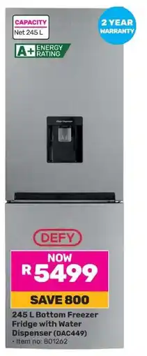 Game Defy 245 L Bottom Freezer Fridge with Water Dispenser (DAC449) offer