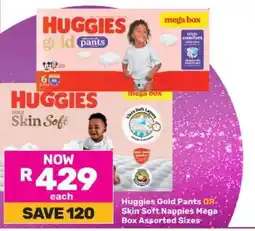 Game Huggies Gold Pants OR Skin Soft Nappies Mega Box offer