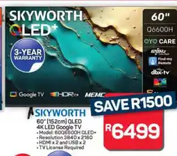 Pick n Pay Hypermarket SKYWORTH QLED+ 60 4K LED Google TV offer