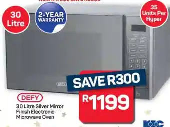 Pick n Pay Hypermarket DEFY 30 Litre Silver Mirror Finish Electronic Microwave Oven offer
