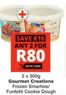 Checkers Gourmet Creations Frozen Smarties/ Funfetti Cookie Dough offer