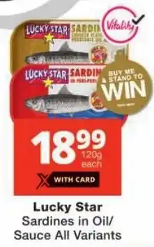 Checkers Lucky Star Sardines in Oil/ Sauce All Variants offer