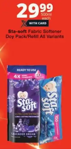 Checkers Sta-soft Fabric Softener Doy Pack/ Refill All Variants offer