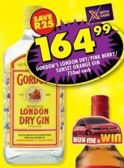 Shoprite Liquor Gordon's london dry/ pink berry/ sunset orange gin offer