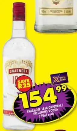 Shoprite Liquor Smirnoff 1818 original/ infusions vodka offer