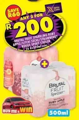 Shoprite Liquor Brutal fruit sparkling ruby apple/ litchi seche/ strawberry rouge spirit cooler cans offer
