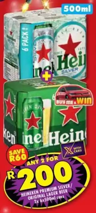 Shoprite Liquor Heineken premium silver/ original lager beer cans offer