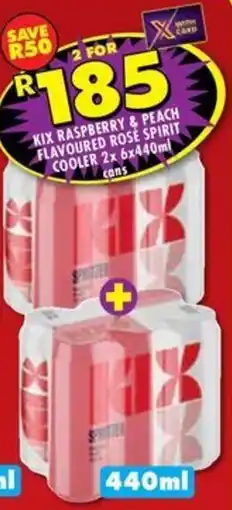 Shoprite Liquor Kix raspberry & peach flavoured rose spirit cooler cans offer