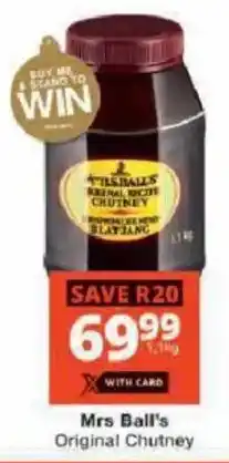 Checkers Hyper Mrs Ball's Original Chutney offer