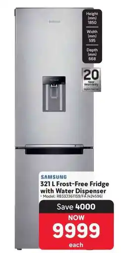 Makro Samsung 321 L Frost Free Fridge with Water Dispenser offer