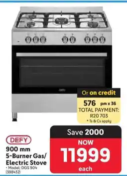 Makro DEFY 900 mm 5-Burner Gas/Electric Stove offer