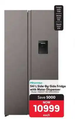 Makro Hisense 541 L Side-by-Side Fridge with Water Dispenser offer