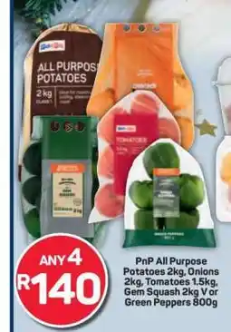 Pick n Pay PnP All Purpose Potatoes 2kg, Onions 2kg, Tomatoes 1.5kg, Gem Squash 2kg or Green Peppers 800g offer