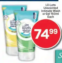 Pick n Pay Lil-Lets Unscented Intimate Wash or Gel 150ml Each offer