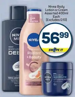 Pick n Pay Nivea Body Lotion or Cream Assorted 400ml Each (Excludes Q10) offer