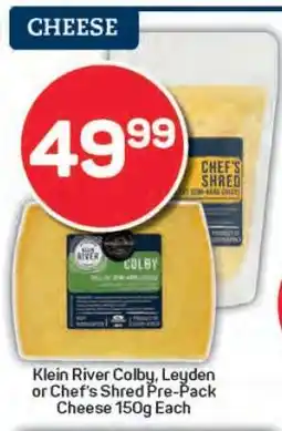 Pick n Pay Klein River Colby, Leyden or Chef’s Shred Pre-Pack Cheese 150g Each offer